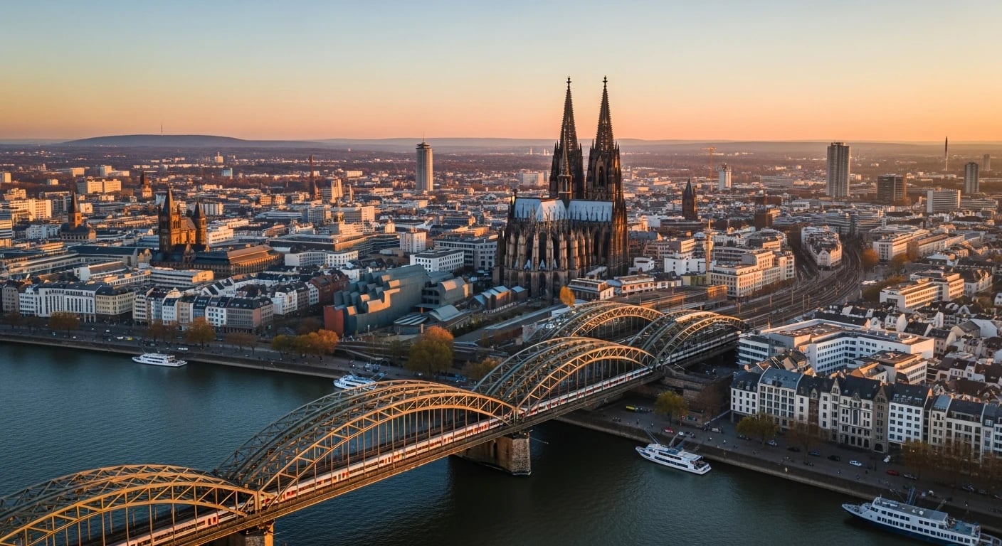 Kölner Dom und Hohenzollernbrücke Drohnenaufnahme – Monteurzimmer in Köln ab 20 Euro